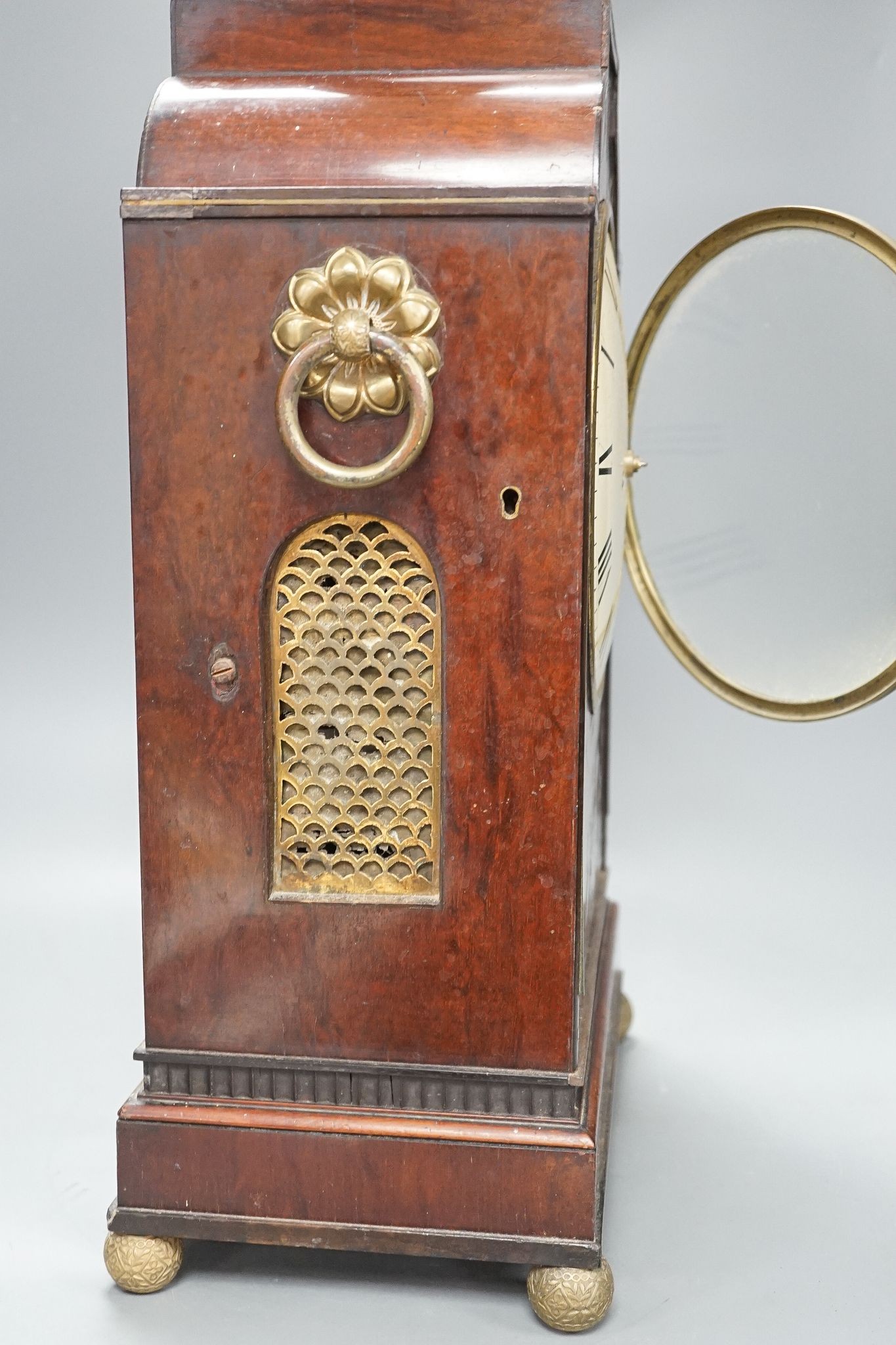 A late George III mahogany bracket clock with brass inlay, 65cm